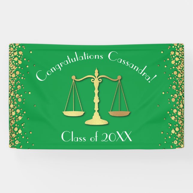 Lawyer Law School Green Gold Graduation Party Banner (Horizontal)