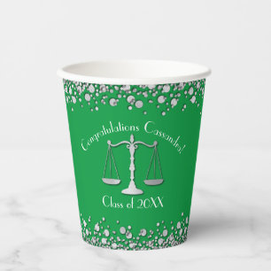 Lawyer Law School Green Silver Graduation Paper Cups