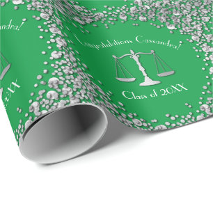 Lawyer Law School Green Silver Graduation Party Wrapping Paper