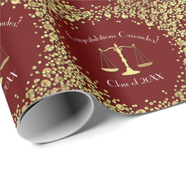 Lawyer Law School Maroon Gold Graduation Party Wrapping Paper (Roll Corner)