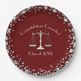 Lawyer Law School Maroon Silver Graduation Party Paper Plate