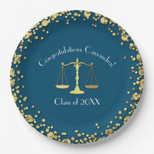Lawyer Law School navy blue Gold Graduation Party  Paper Plate