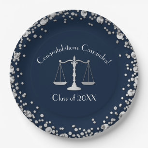 Lawyer Law School navy Silver Graduation Party Paper Plate