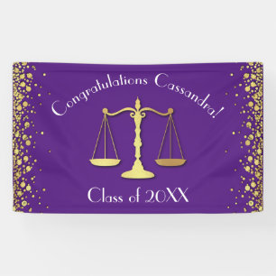 Lawyer Law School Purple Gold Graduation Party Banner