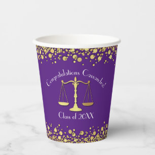Lawyer Law School Purple Gold Graduation Party Paper Cups