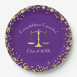 Lawyer Law School Purple Gold Graduation Party Paper Plate