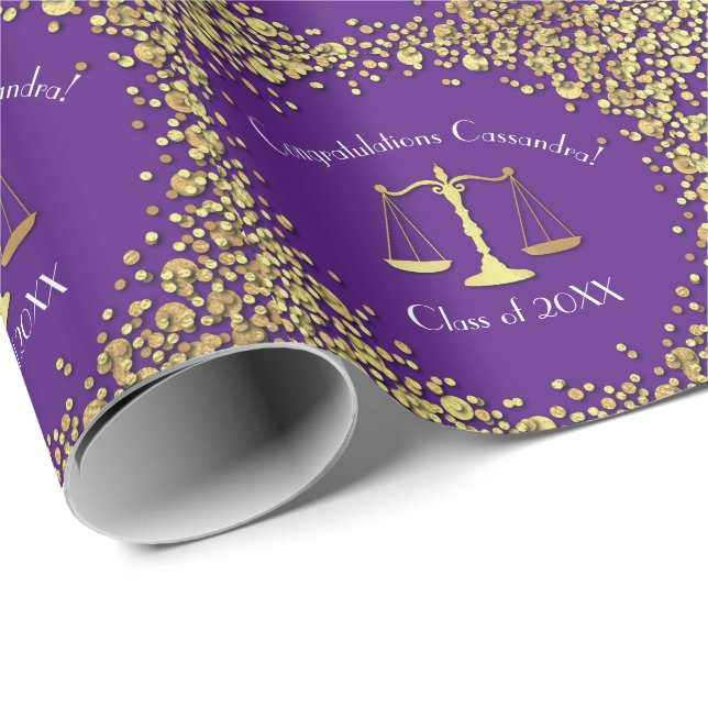 Lawyer Law School Purple Gold Graduation Party Wrapping Paper (Roll Corner)