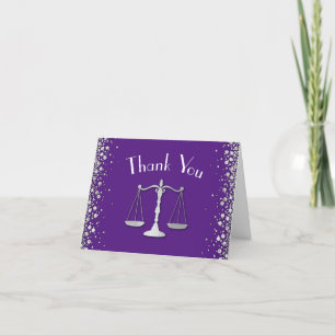 Lawyer Law School Purple Silver Graduation Party Thank You Card