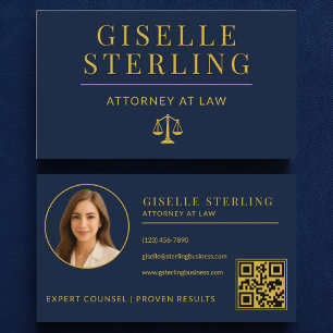 Lawyer Navy Blue Gold Attorney at Law QR Code Business Card