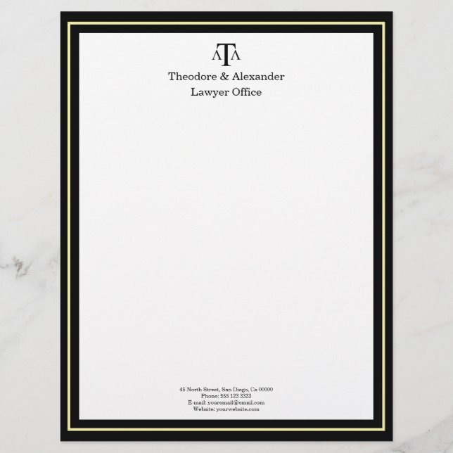 Lawyer Office Black Modern  Custom Letterhead (Front)