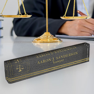 Lawyer office elegant black leather and gold scale nameplate