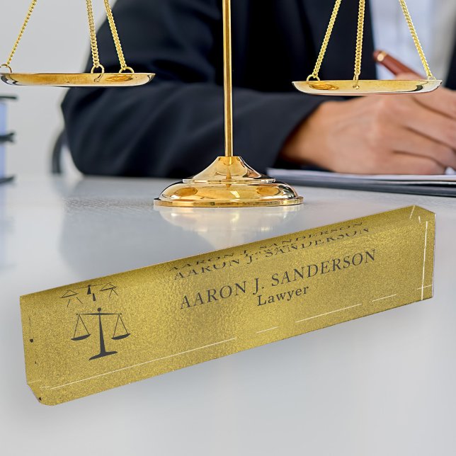 Lawyer office elegant faux gold foil scale nameplate (Creator Uploaded)