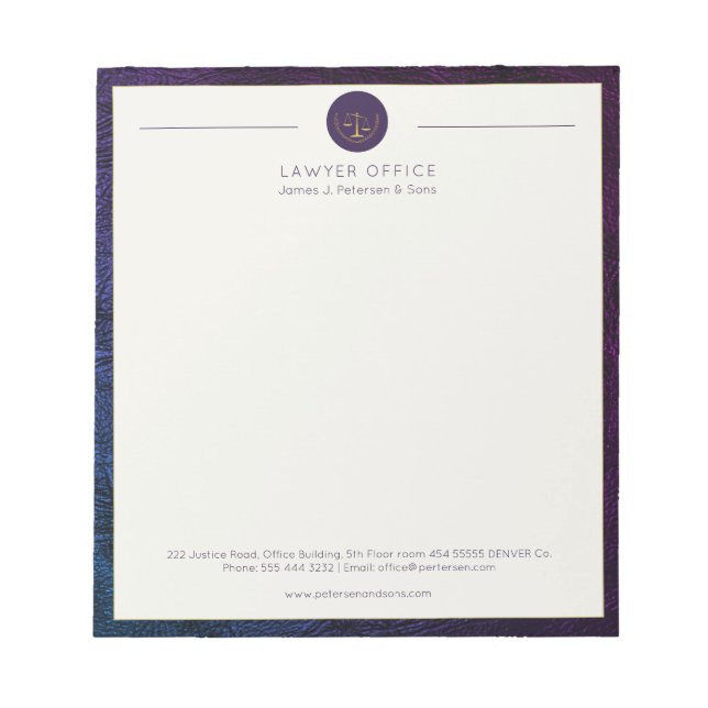 Lawyer office elegant professional personalised notepad (Front)