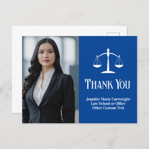 Lawyer Photo Scales of Justice Blue Thank You Postcard