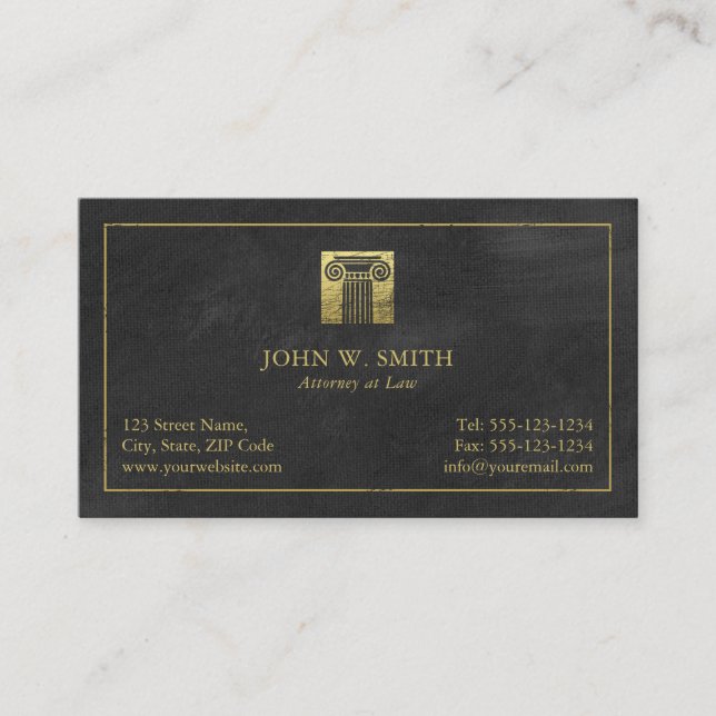 Lawyer Pillar of Justice Gold (effect) Attorney Business Card (Front)