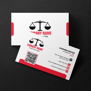 Lawyer Red & Black Attorney at Law Justice Scale Business Card