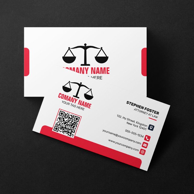 Lawyer Red & Black Attorney at Law Justice Scale Business Card (Creator Uploaded)