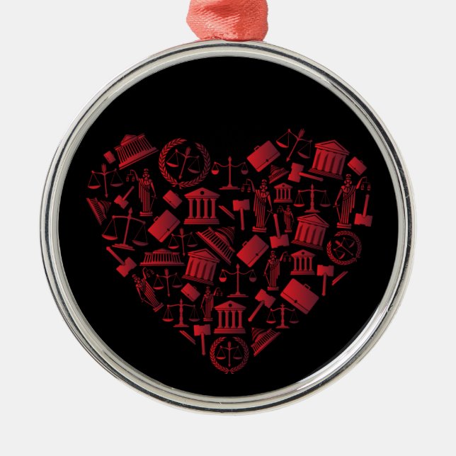 Lawyer Red Heart - Love Law Grunge Art Metal Tree Decoration (Front)