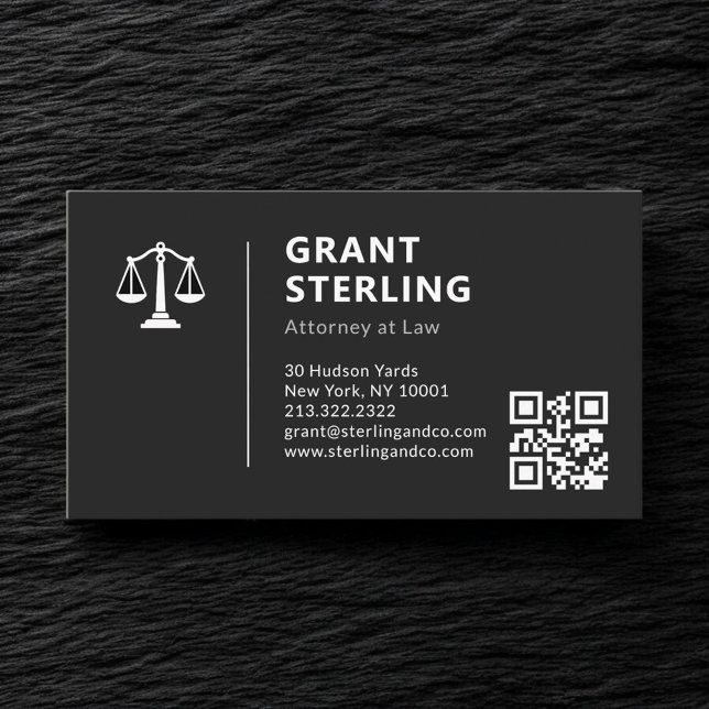 Lawyer Scales of Justice Attorney at Law QR Code  Business Card (Creator Uploaded)
