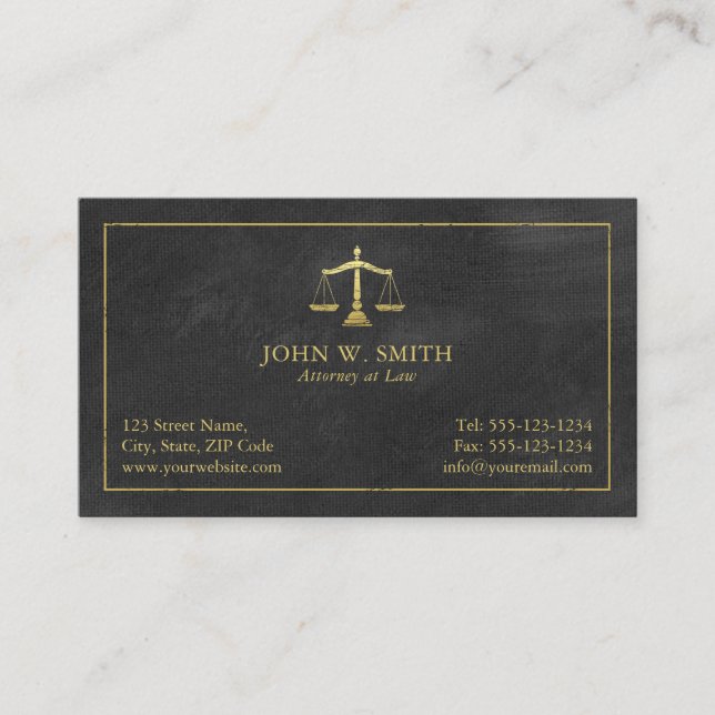 Lawyer Scales of Justice Gold (effect) Attorney Business Card (Front)