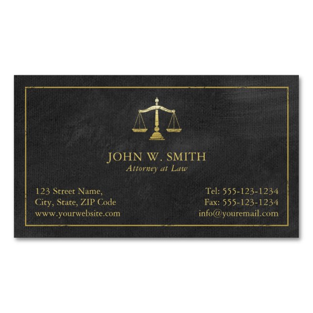 Lawyer Scales of Justice Gold (effect) Attorney Magnetic Business Card (Front)