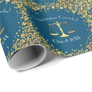 Lawyer School blue Gold Graduation Wrapping Paper