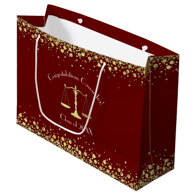 Lawyer School Maroon Gold Graduation Large Gift Bag (Front Angled)