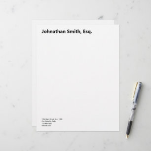 Lawyer's Name in Bold & Contact Information White Custom Letterhead