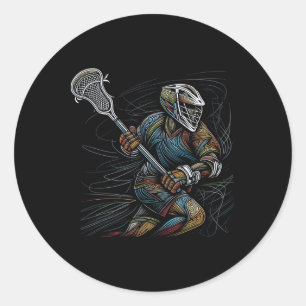 Lax Lacrosse Player Line Art Abstract Art Coloured Classic Round Sticker