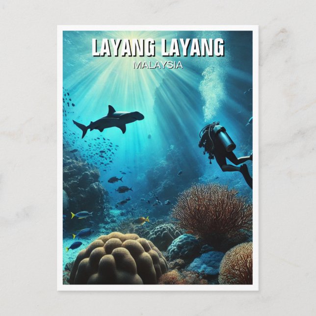 Layang Layang Malaysia Scuba Diver Hammerhead Postcard (Front)