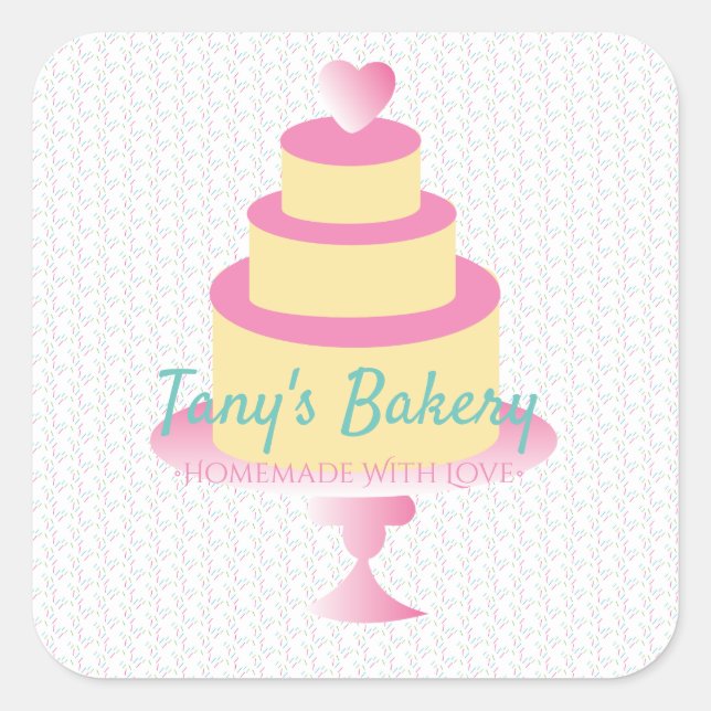Layer Cake Sprinkles Logo Confetti Homemade Bakery Square Sticker (Front)