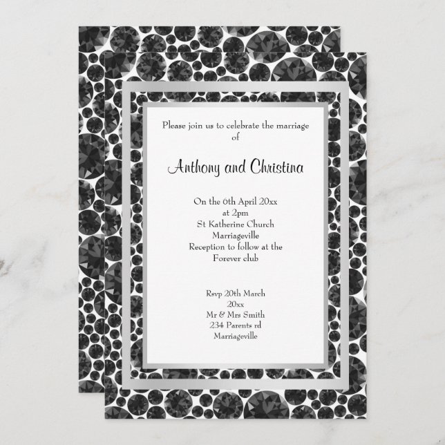 LAYER DIAMOND BLACK SILVER ELEGANT WEDDING INVITATION (Front/Back)