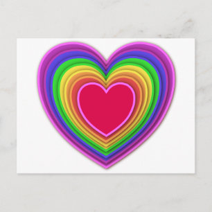 Layered 3-d hearts rainbow colours postcard