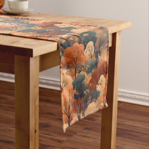 Layered Autumn Forest Landscape - Rustic Woodland Short Table Runner
