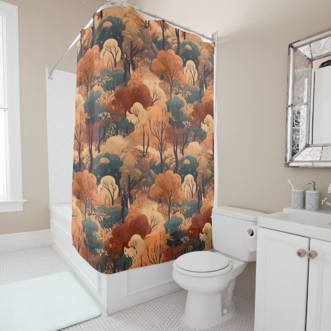 Layered Autumn Forest Landscape - Rustic Woodland  Shower Curtain (In Situ)