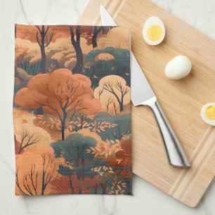 Layered Autumn Forest Landscape - Rustic Woodland  Tea Towel