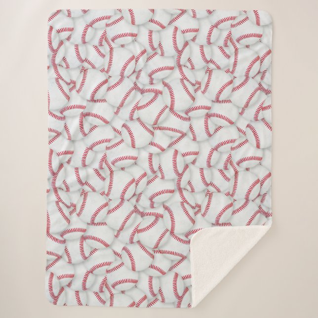 Layered Baseballs Pattern Sherpa Blanket (Front)