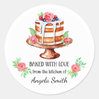 Layered Berry Cake Baked with Love Stickers