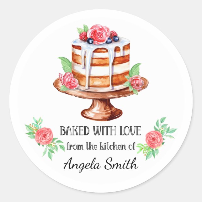 Layered Berry Cake Baked with Love Stickers (Front)