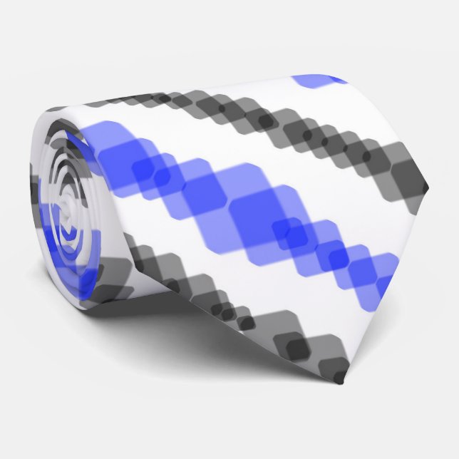Layered Blue And Black Squared On White Pattern Tie (Rolled)