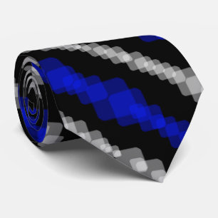 Layered Blue And White Squared On Black Pattern Tie