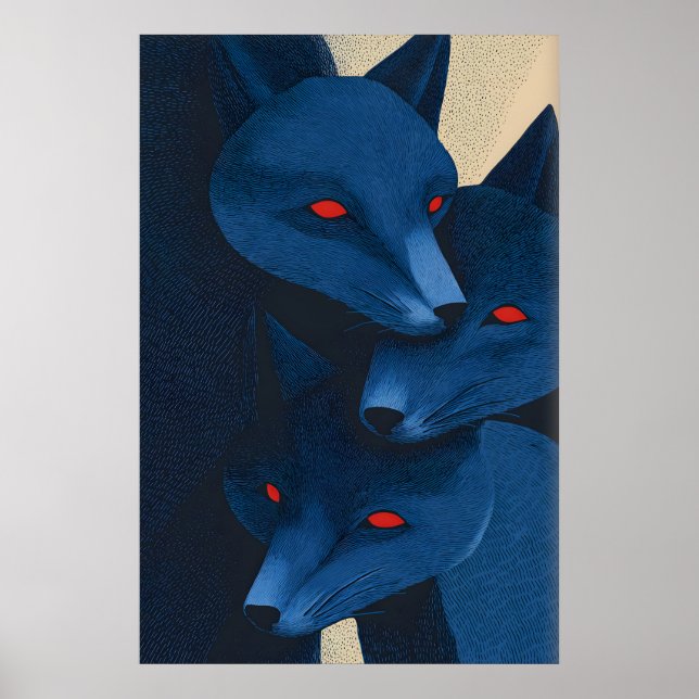 Layered Blue Fox Wall Art - Graphic Etched (Front)