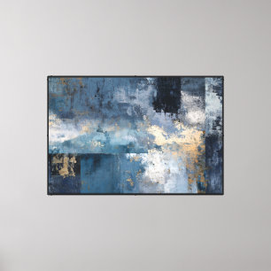 Layered Blue & Gold Abstract Grid Art Canvas Print