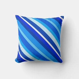 Layered candy stripes - cobalt and pale blue cushion