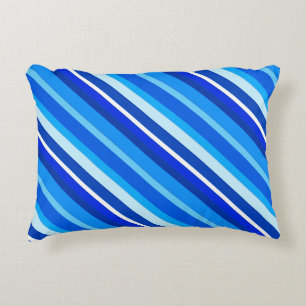 Layered candy stripes - cobalt and pale blue decorative cushion