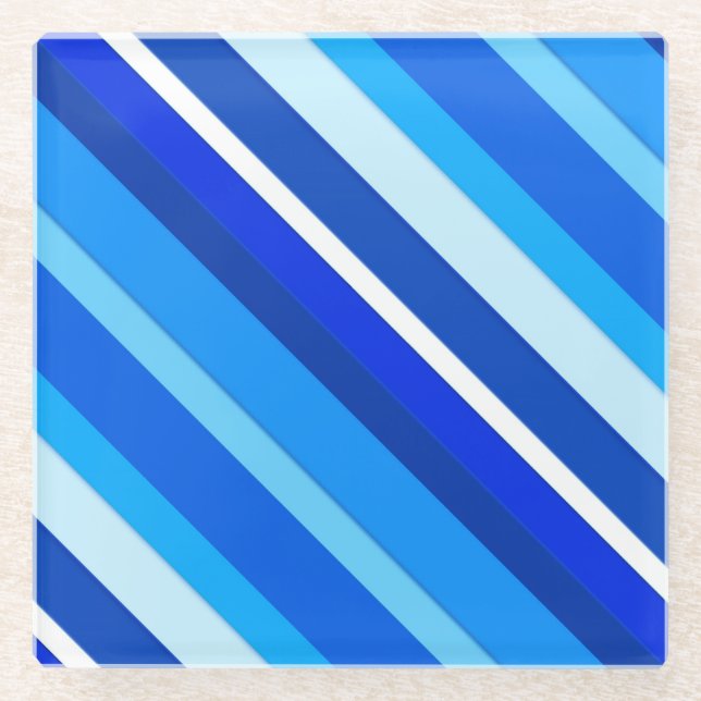 Layered candy stripes - cobalt and pale blue glass coaster (Front)