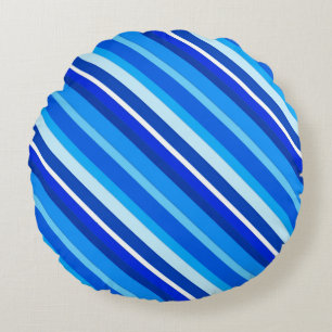 Layered candy stripes - cobalt and pale blue round cushion