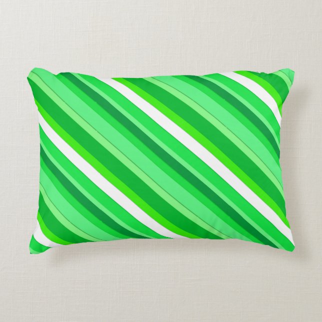Layered candy stripes - emerald green and white decorative cushion (Front)
