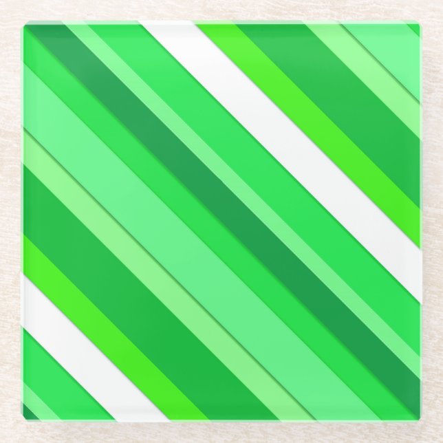 Layered candy stripes - emerald green and white glass coaster (Front)