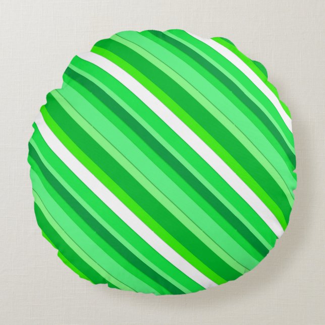 Layered candy stripes - emerald green and white round cushion (Front)